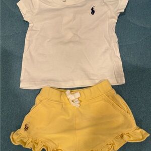 Ralph Lauren White Tee and Yellow Ruffle Shorts Set